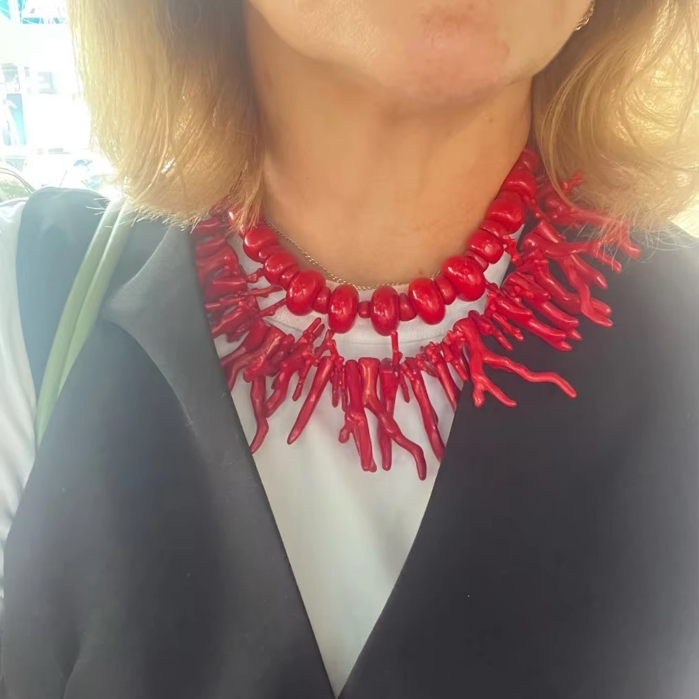 Vintage Red Coral Statement Necklace - Picture 2 of 16